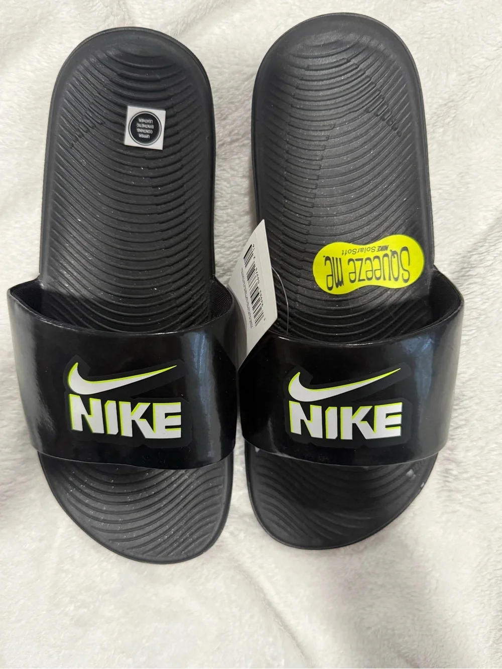 Nike Black Slides with Neon Yellow-Green Logo